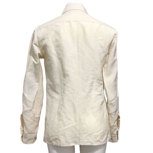 Michael Kors Beige Linen Silk Blend Leather Trim Utility Chore Jacket Size 8 - Picture 3 of 13